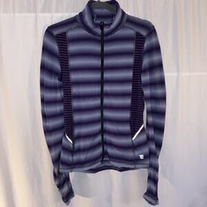 Title Nine Full Zip Top Long Sleeve Purple Stripes Jacket Thumbholes Women’s S/M